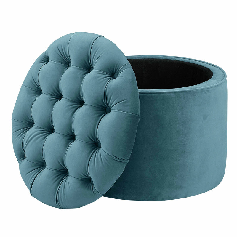 Queen Performance Velvet Round Storage Ottoman