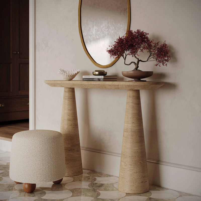 Sandra 47" Faux Travertine Indoor/Outdoor Console Table