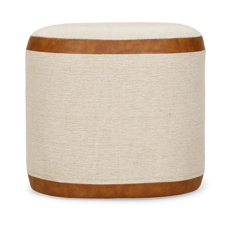 Huche Cotton Jute and Vegan Leather Oval Contract-Grade Pouf