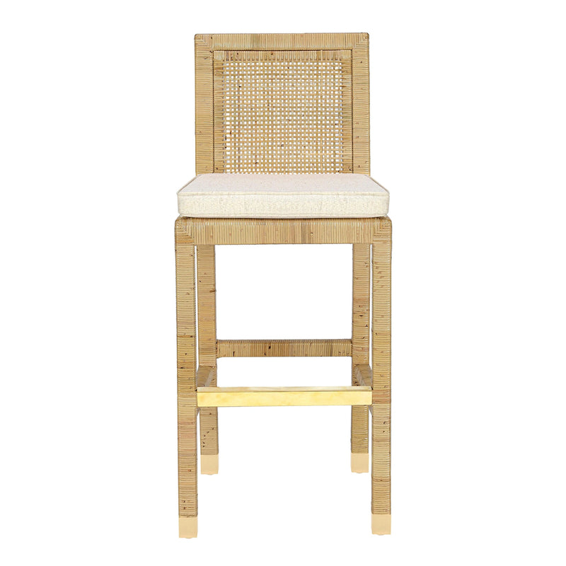 Amara Rattan & Cream Contract-Grade Linen Stool