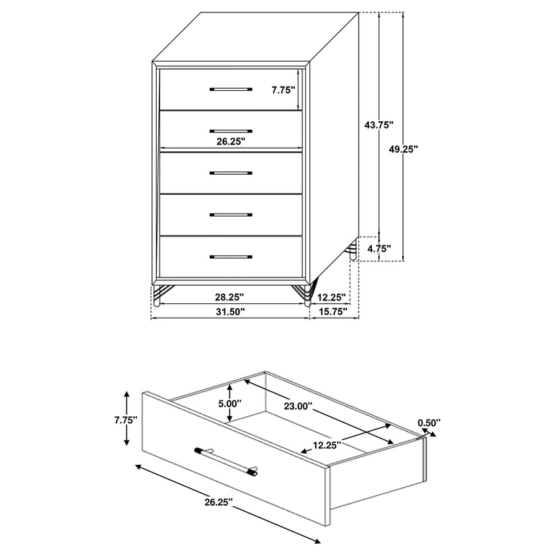 Lucia 5 Pc Bedroom Set (Queen Bed, Nightstand, Dresser, Mirror and Chest)