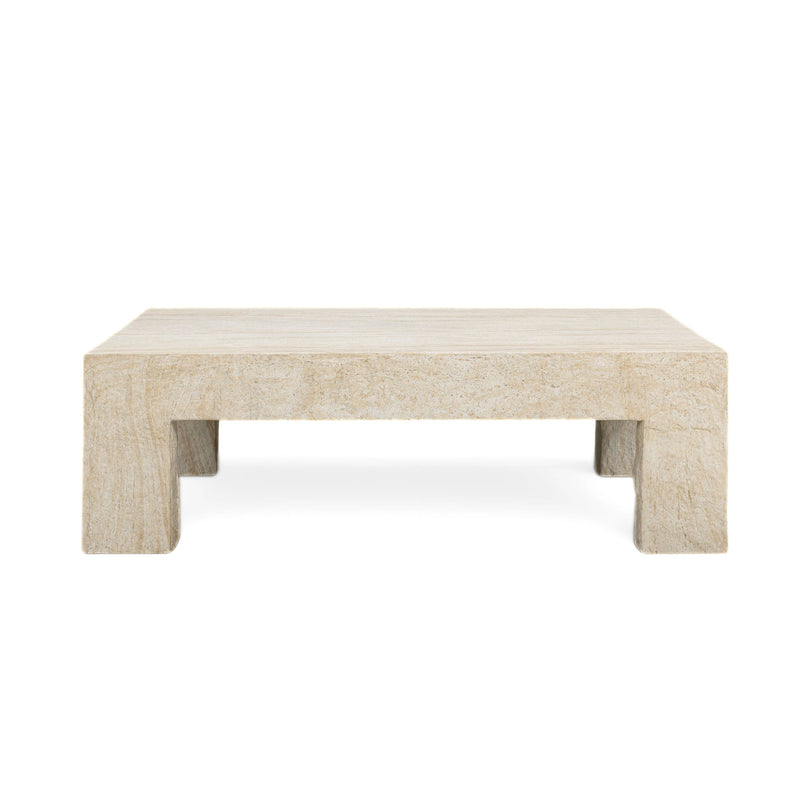 Roxanne 46" Faux Travertine Indoor/Outdoor Concrete Coffee Table