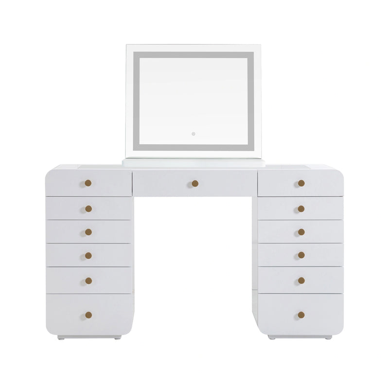 Hollywood 56" White Desk with LED Panel Vanity Mirror
