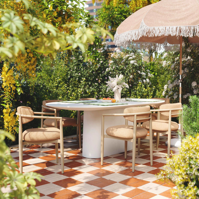 Silla de comedor para exteriores Annika con brazos, de tela texturizada y calidad comercial