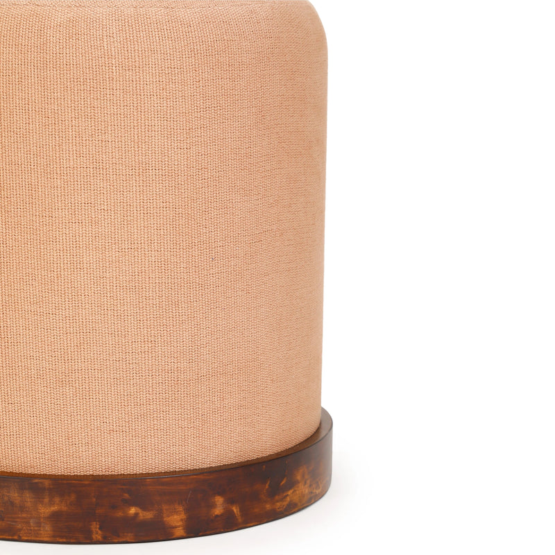 Como Burl and Peach Cotton Jute Contract-Grade Accent Stool