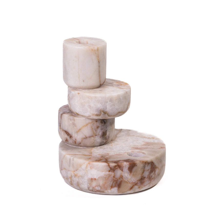 Marble White Brown Candle Holder
