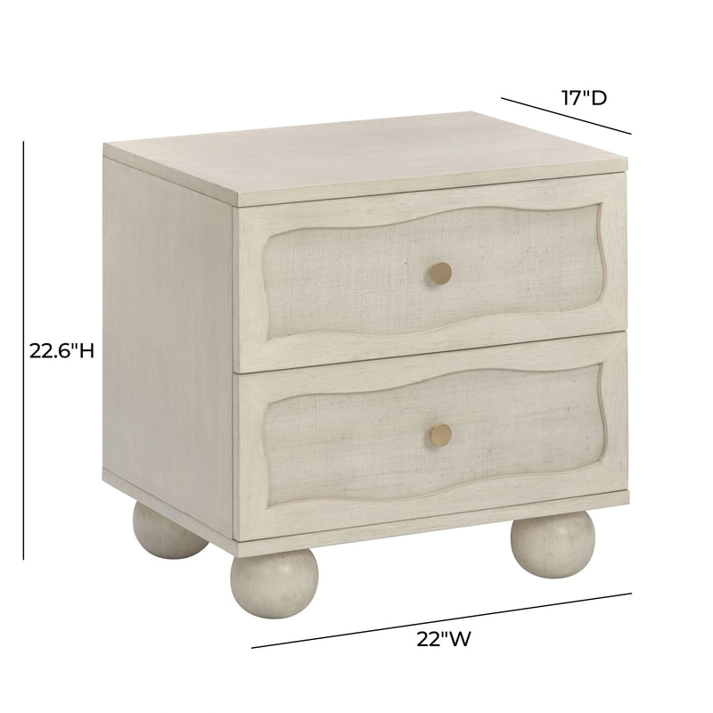 Mesa de noche Grappa de 22" con 2 cajones, madera y rafia ondulada