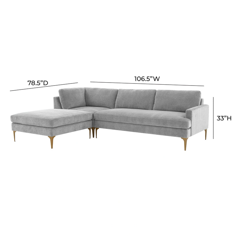 Serena 3-Piece Performance Grey Velvet Chaise Sectional