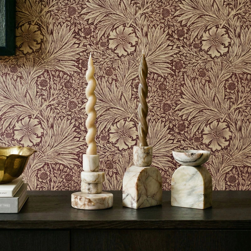 Marble White Brown Candle Holder