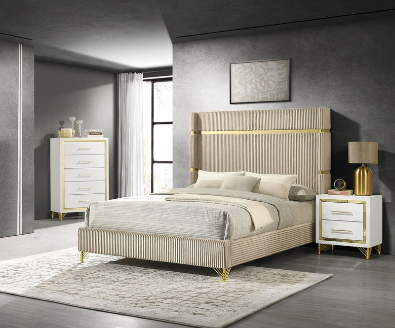 Lucia 5 Pc Bedroom Set (Queen Bed, Nightstand, Dresser, Mirror and Chest)