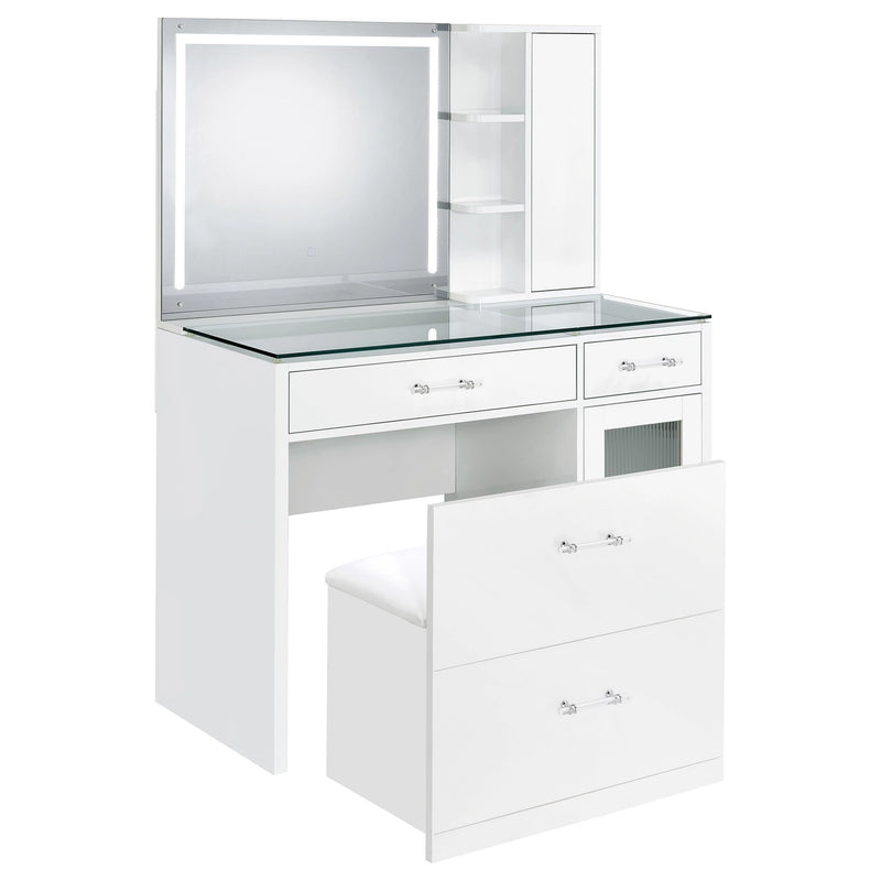 Flora Makeup Vanity Table with LED Mirror and Stool Set