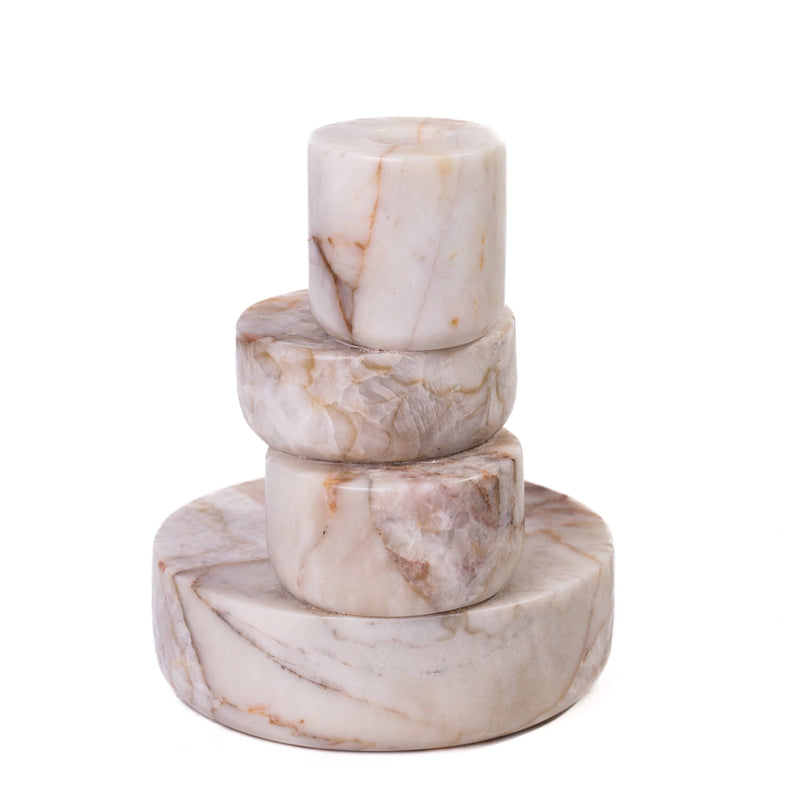 Marble White Brown Candle Holder