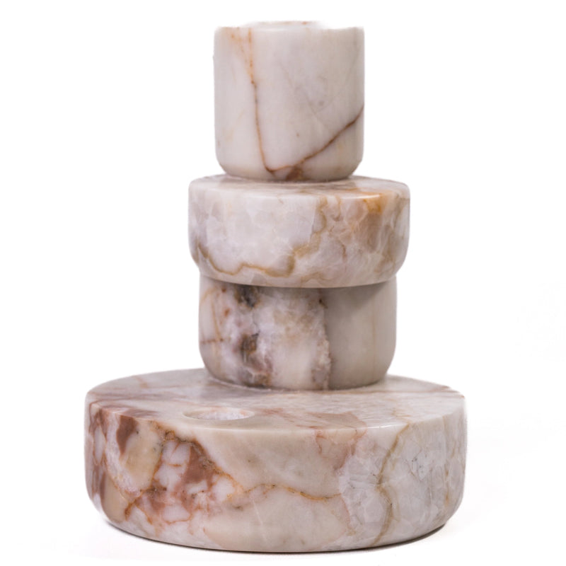 Marble White Brown Candle Holder
