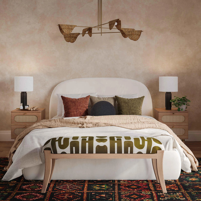 Arielle 48" Olive & White Embroidered Bench