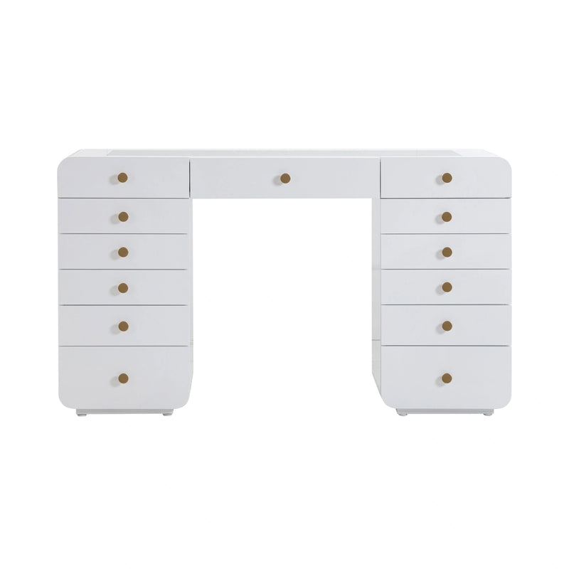 Hollywood 56" White Desk with LED Panel Vanity Mirror
