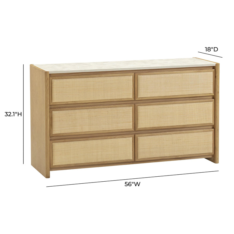 Paige 56" Natural Oak 6-Drawer Dresser