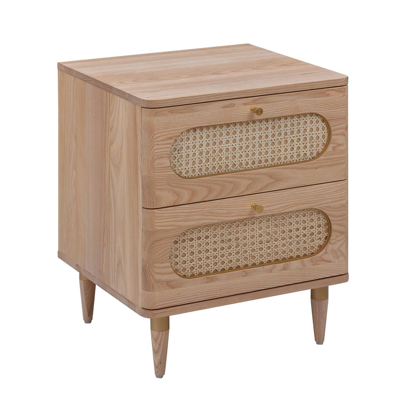 Carmen 19" Natural Ash and Cane 2-Drawer Nightstand