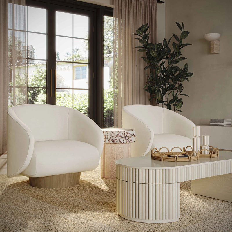 Sillón decorativo giratorio de terciopelo de alto rendimiento Presley en color crema