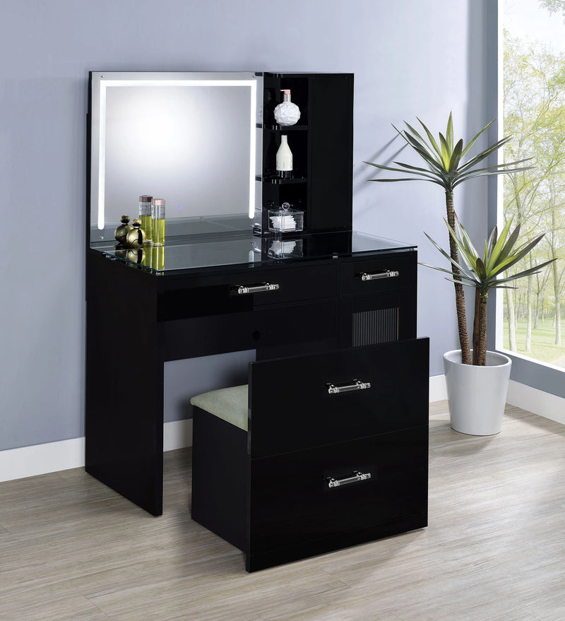 Flora Makeup Vanity Table with LED Mirror and Stool Set