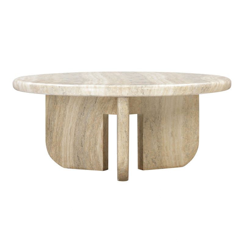 Patrizia 36" Faux Travertine Concrete Indoor / Outdoor Round Coffee Table