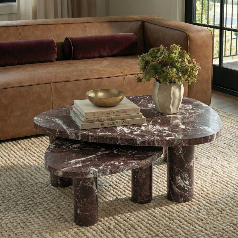 Mesa de centro Libby de mármol falso rojo Levanto para interior/exterior (36"-48")