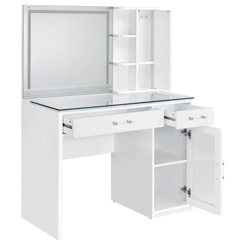 Flora Makeup Vanity Table with LED Mirror and Stool Set