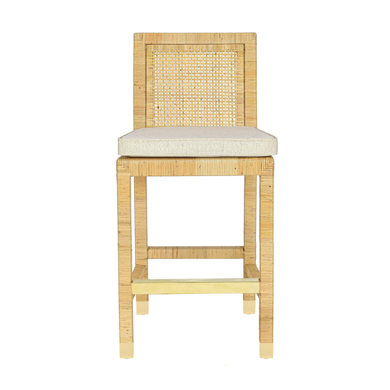 Amara Rattan & Cream Contract-Grade Linen Stool