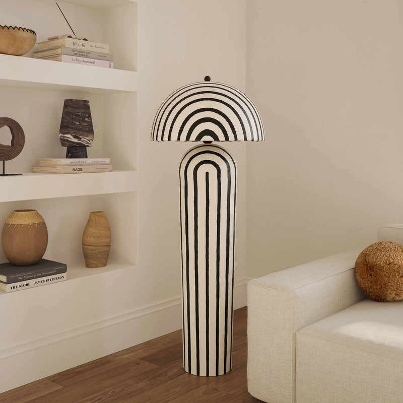 Maiori Black Striped Papier Mache Floor Lamp