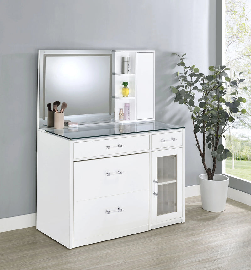 Flora Makeup Vanity Table with LED Mirror and Stool Set